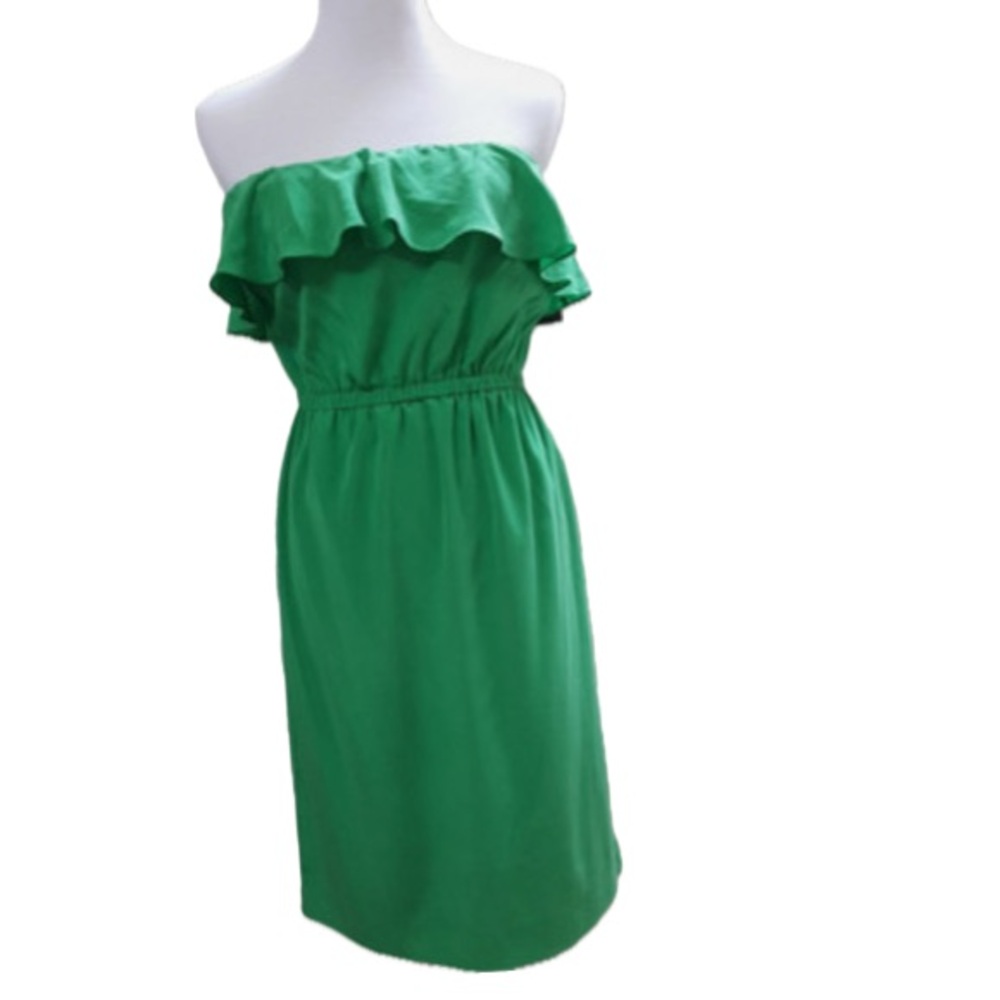 DKNY Kelly Green Silk Ruffle Top Strapless Dress NWT Size Medium